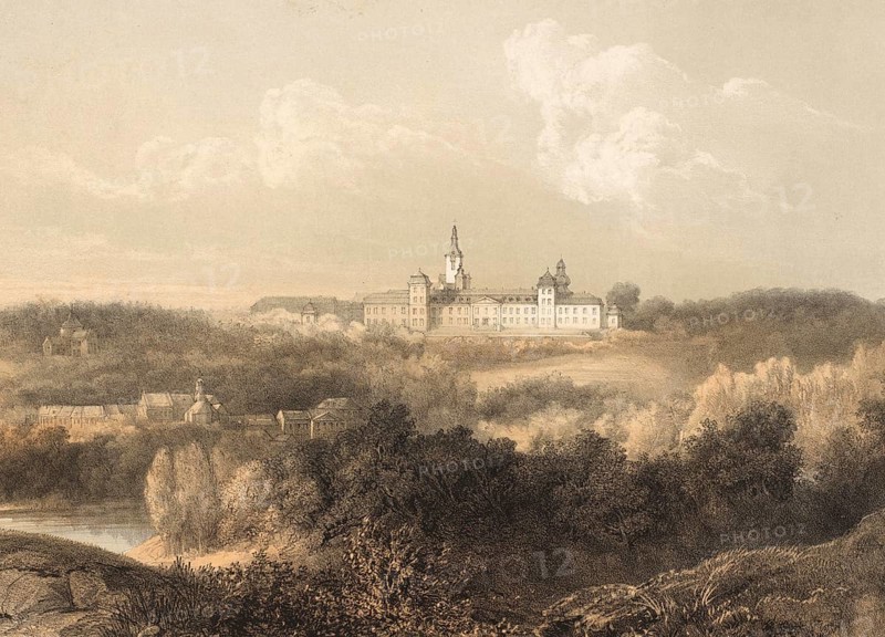 Rolduc Abbey, Abdij Rolduc, around 1860, in Kerkrade is the largest preserved monastery complex in the Netherlands, authentic, digitally restored reproduction from a model from the 19th century, exact date of presentation unknown, historical