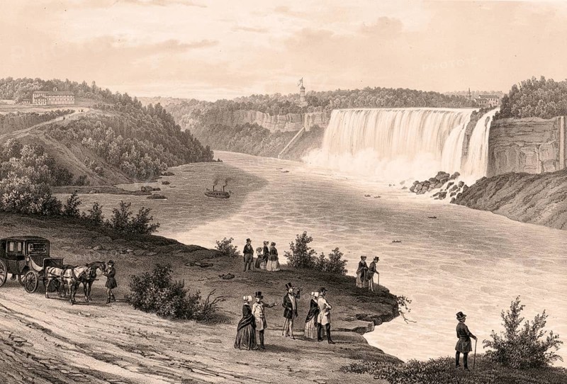 Niagara Falls, Niagara Falls, around 1860, American side, America, authentic, digitally restored reproduction from a 19th century original, exact date of depiction unknown, historical