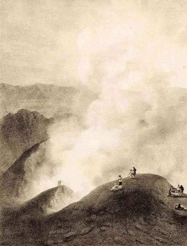 After the eruption of Mount Vesuvius in 1822, Naples, Italy, authentic, digitally restored reproduction from a 19th century model, exact date of depiction unknown, historical