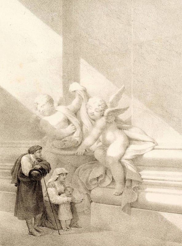 Baptism, monumental holy water basin, Benitier, in St. Peter's Basilica in Rome, 1860, Italy, authentic, digitally restored reproduction from a 19th century model, exact date of presentation unknown, historical