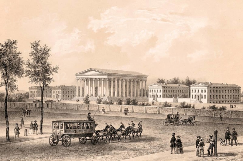 Girard College, college preparation boarding school on a 43-acre campus in Philadelphia, Pennsylvania. The school was founded after his death in 1831 from the shipping and banking assets of Stephen Girard and permanently equipped in Philadelphia, around 1860, America, authentic, digitally restored reproduction from a 19th century original, exact date of presentation unknown, historical
