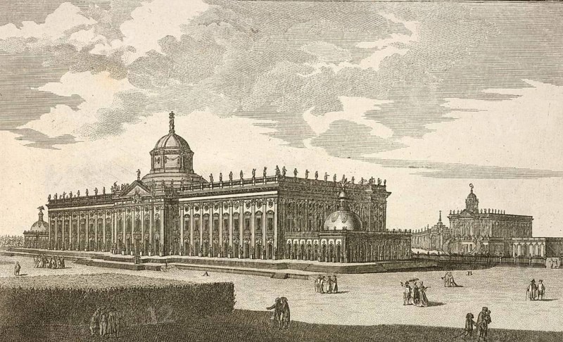 Royal Palace near Potsdam, main façade, around 1850, Germany, authentic, digitally restored reproduction from a 19th century model, exact date of depiction unknown, historical