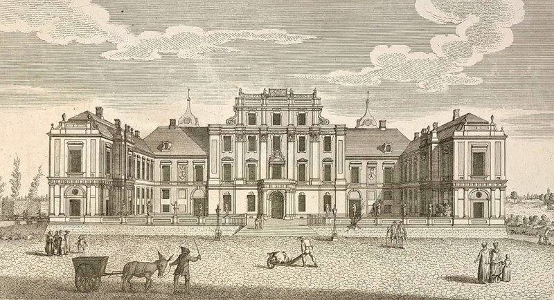 Royal Prussian pleasure palace in Oranienburg, city side, around 1850, Germany, authentic, digitally restored reproduction from a 19th century model, exact date of depiction unknown, historical