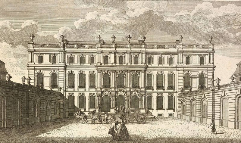 Palace of Princess Amalia, Wilhelm Straße, courtyard, Berlin, around 1850, Germany, authentic, digitally restored reproduction from a 19th century model, exact date of depiction unknown, historical