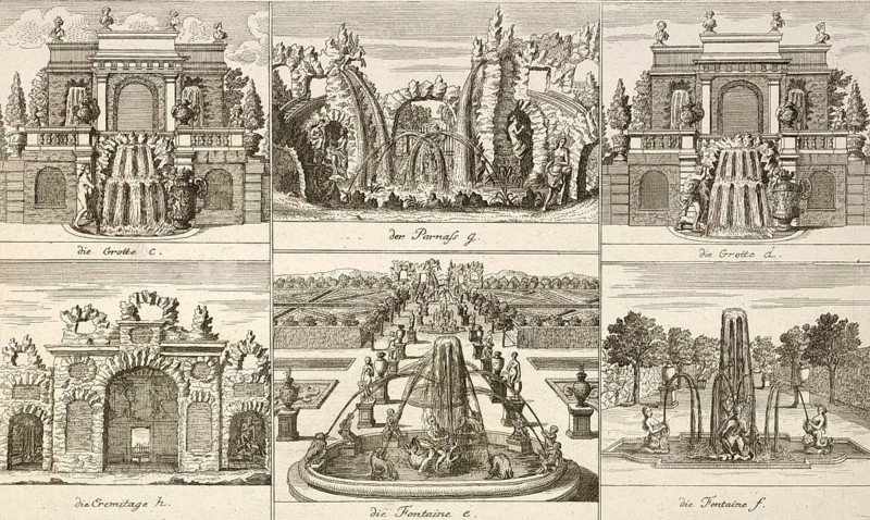 Grottoes and fountains in the ducal garden in Salzdahlum, Wolfenbüttel, around 1850, Germany, authentic, digitally restored reproduction from a 19th century model, exact date of presentation unknown, historical