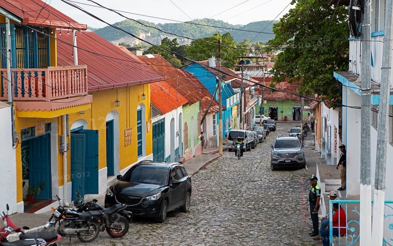 Colorful houses in Flores, Petén Department, Guatemala