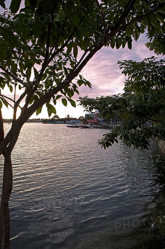 Evening at Lake Petén Itzá in Flores, Petén Department, Guatemala