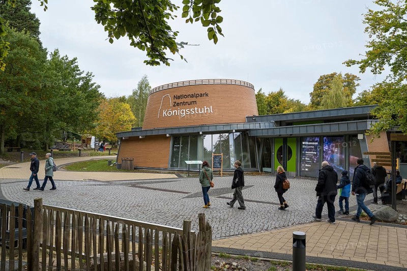 Königsstuhl National Park Center, exhibition and museum, people in front of it, Jasmund National Park, Sassnitz, Rügen Island, Baltic Sea, Mecklenburg-Western Pomerania, Germany