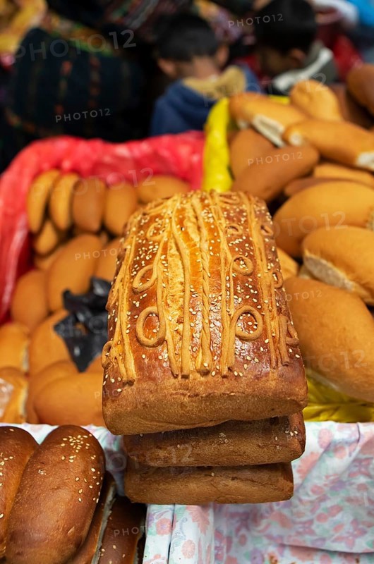 Traditional Guatemalan bread on the market in Sololá, Highlands, Sololá Department, Guatemala
