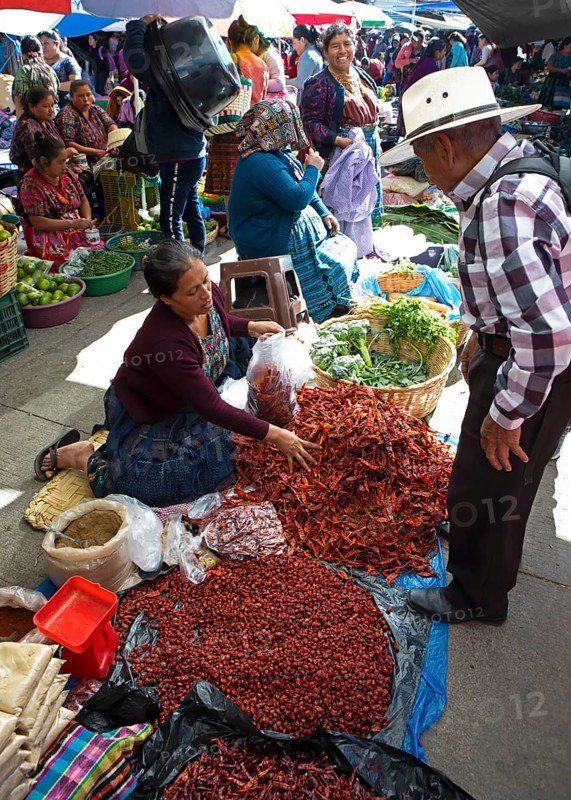 Mayan woman wearing traditional clothes at the market in Sololá, Highlands, Sololá Department, Guatemala