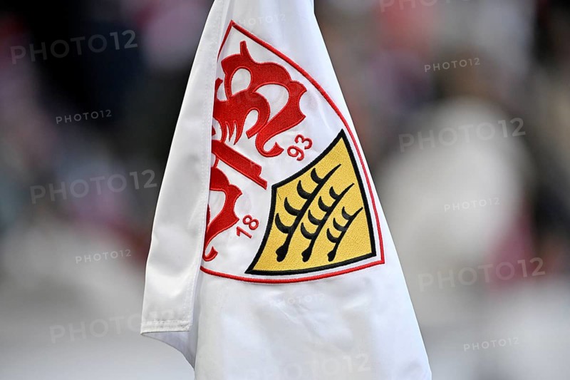 VfB Stuttgart corner flag, coat of arms, logo, soccer Bundesliga, MHPArena, MHP Arena Stuttgart, Baden-Württemberg, Germany