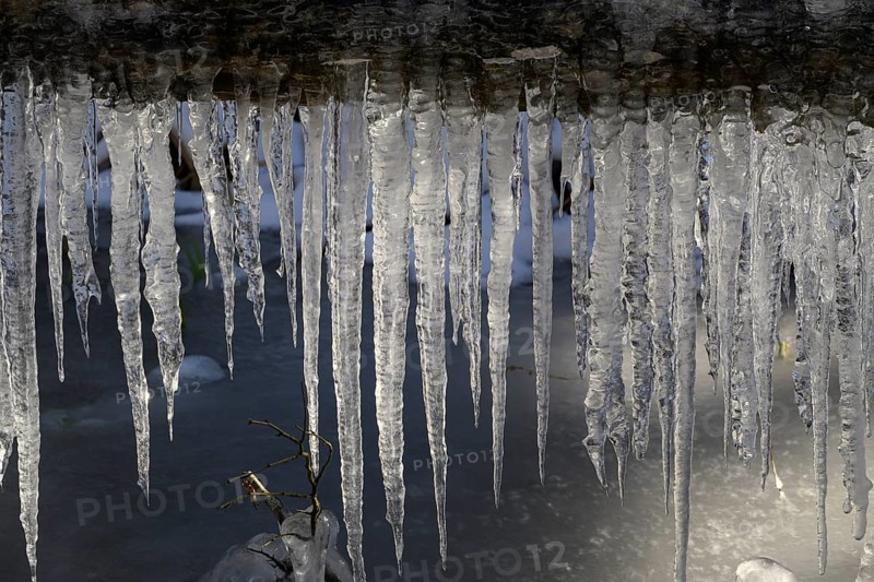 Ice crystals, icicles, frozen watercourse, Carinthia