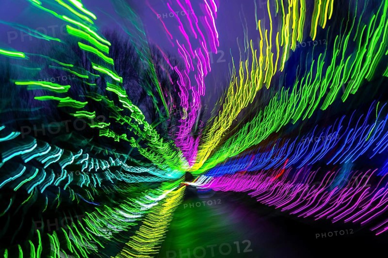 Light, tunnel, in motion, light tunnel, changes light color, light installation at park lights in Gruga Park in Essen