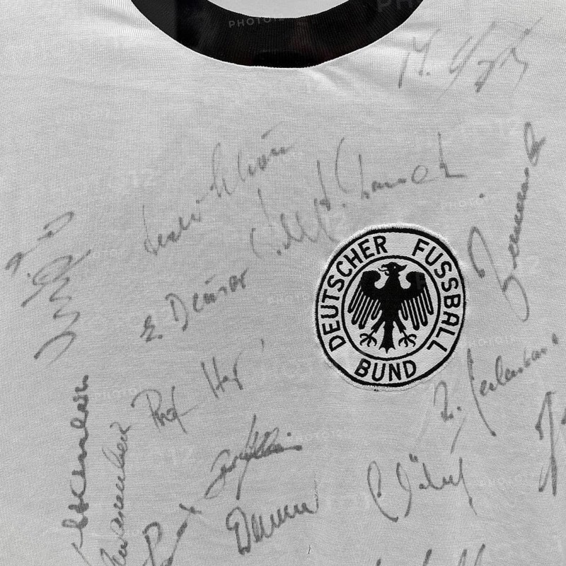 Original shirt, German Football Association with signatures after winning the World Cup in 1974 in the Federal Republic, House of History, Bonn, North Rhine-Westphalia, Germany