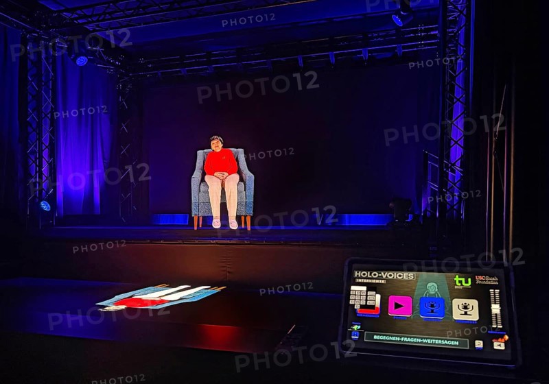Hologram Theater Holo-Voices, communication with the eyewitness hologram by Inge Auerbacher, concentration camp survivors of the Holocaust, Zeche Zollverein, Essen, Germany