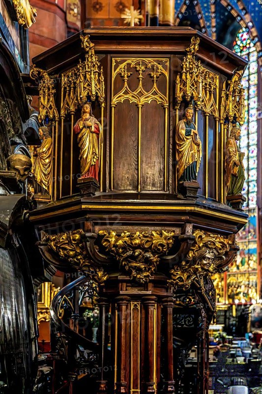 Pulpit, St. Mary's Church, 14th century, Krakow, Poland