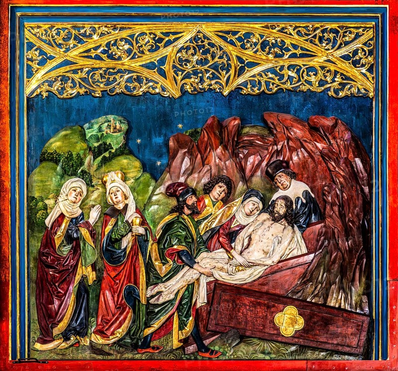 Entombment of Jesus, high altar, Veit Stoß, closed front, St. Mary's Church, 1489, Krakow, Poland