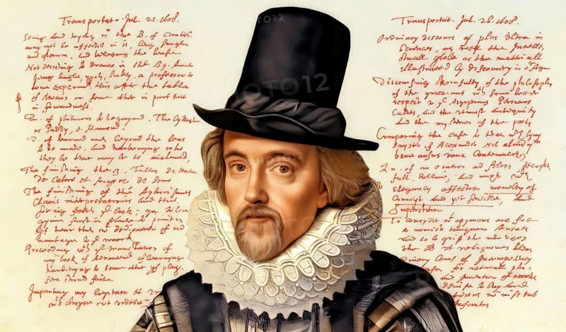 Portrait of Sir Francis Bacon, Baron Baco of Verulam, 1561 - 1626, English lawyer, statesman, essayist, historian, intellectual reformer, philosopher and scientist, handwritten letter by him, 1608