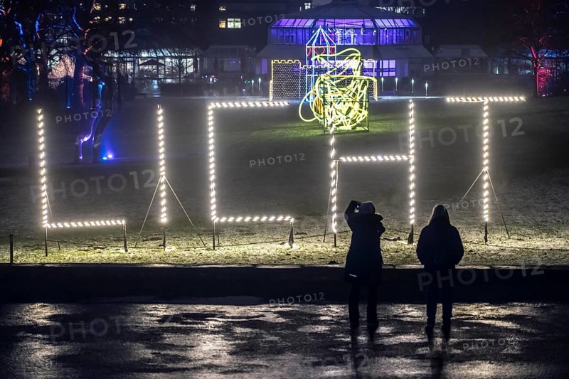 Park lights, events in winter, in the Grugapark in Essen, many different light installations, across the park, attract many thousands of visitors, North Rhine-Westphalia, Germany