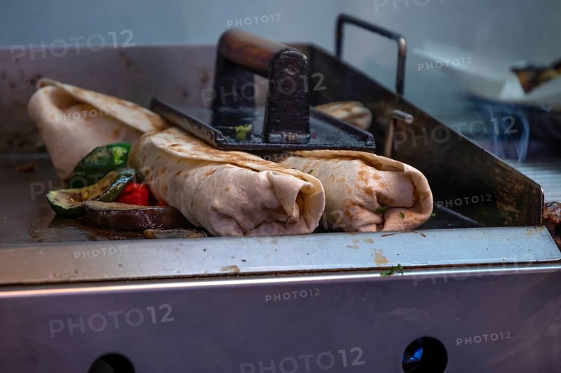 Finished falafel on a hot plate, in a falafel stand in the pedestrian zone, Nuremberg, Middle Franconia, Bavaria, Germany