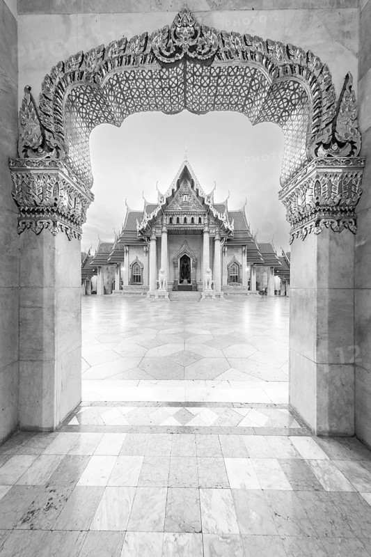 Marble temple, made of Carrara marble, Wat Benchamabopit, back of Ubosot, temple in the Dusit district, Bangkok, central Thailand, Thailand