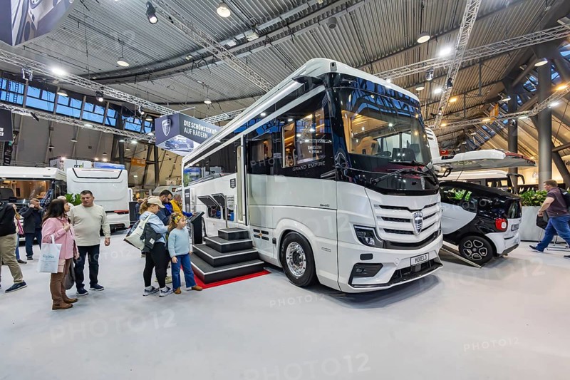 Luxury motorhome from the Morelo brand. Caravan — Motor — Tourism trade fair in Stuttgart. According to the exhibition organizer, CMT is the world's largest public trade fair for tourism and leisure. Stuttgart, Baden-Württemberg, Germany