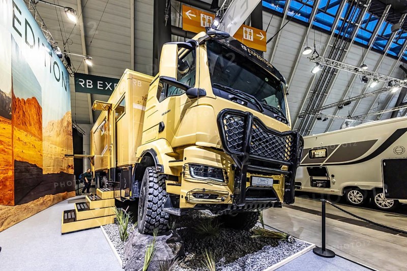 Expedition motorhome from RB Expedition GmbH. 6x6 off-road vehicle with luxury equipment. The list price is over 1.5 million euros. Caravan — Motor — Tourism exhibition in Stuttgart. According to the exhibition organizer, CMT is the world's largest public trade fair for tourism and leisure. Stuttgart, Baden-Württemberg, Germany