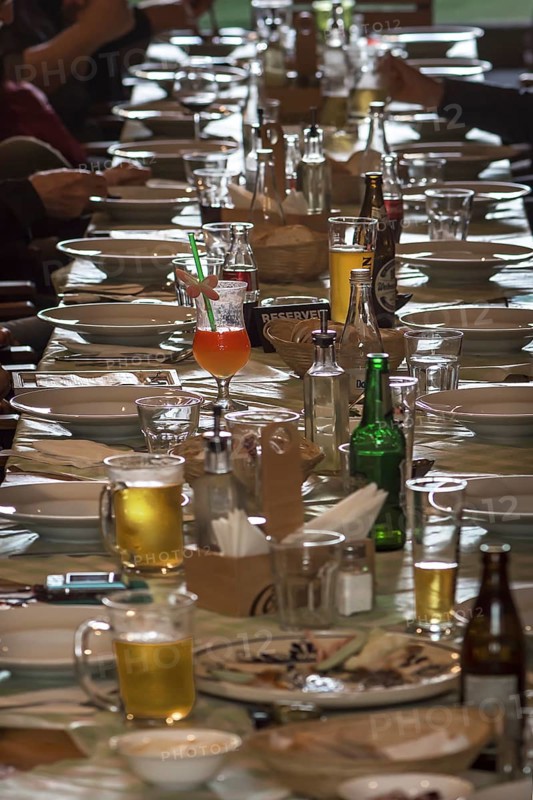 Decorated table for a company in a restaurant, Cluj-Napoca, Romania