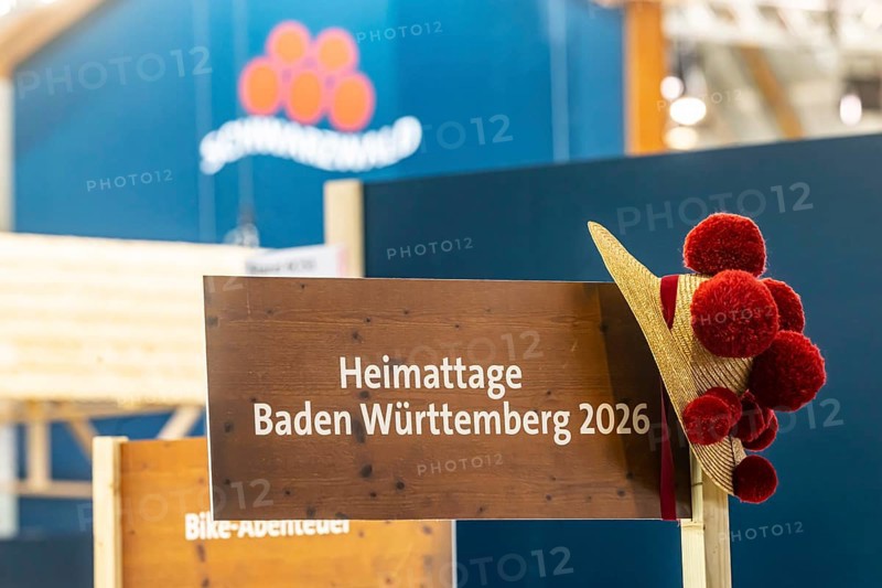 Advertisement for Heimattage Baden-Württemberg 2026 in Oberkirch in the Black Forest during CMT. Stuttgart, Baden-Württemberg, Germany