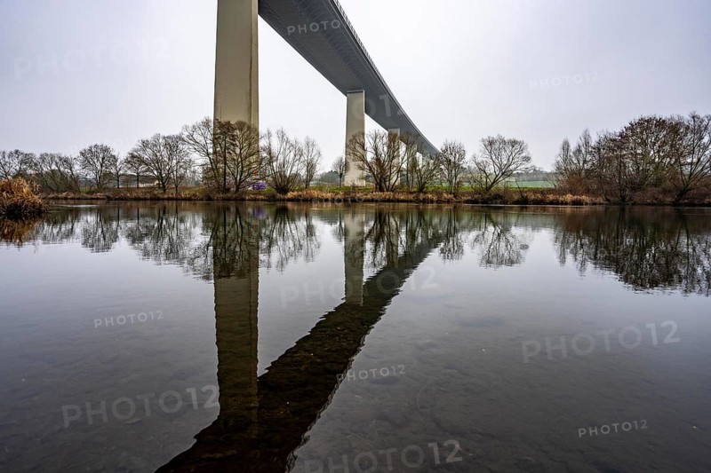 The Mintarder Ruhr Valley Bridge, A52 motorway bridge between Essen and Düsseldorf, longest steel road bridge in Germany, completed in 1966, 1830 meters long, 18 hollow pillars, highest point above ground is 65 meters, is used daily by more than 80, 000 vehicles, is considered dilapidated and is to be replaced, the bridge spans the Ruhr Valley, with the river Ruhr, between Essen-Kettwig and Mülheim an der Ruhr Hr, North Rhine-Westphalia, Germany