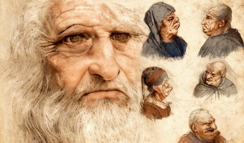 Leonardo da Vinci, 1452 - 1519, Italian painter, sculptor, architect and engineer, his painting Five caricature heads, digitally edited