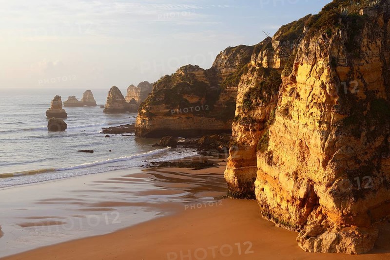 Rocky coast and beach, Praia Dona Ana, Lagos, Algarve, Portugal