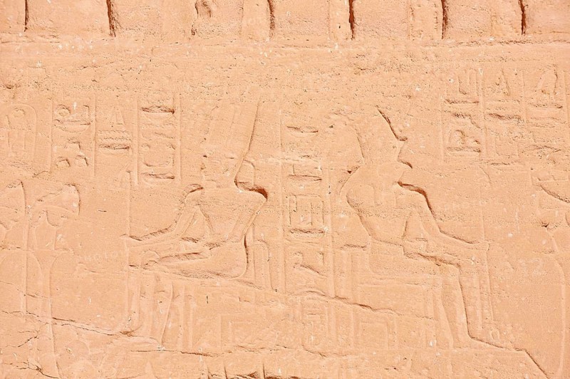Relief at Hathor Temple or Temple of Nefertari, Abu Simbel Temple, UNESCO World Heritage Site, Nubia, Egypt