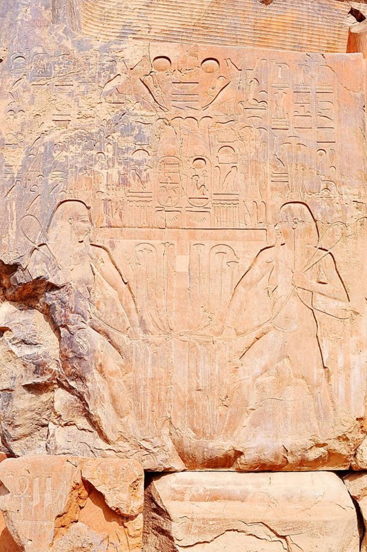 Relief of the Nile god Hapi, Colossi of Memnon, statue of King Amenhotep III, West Thebes, Luxor, Egypt