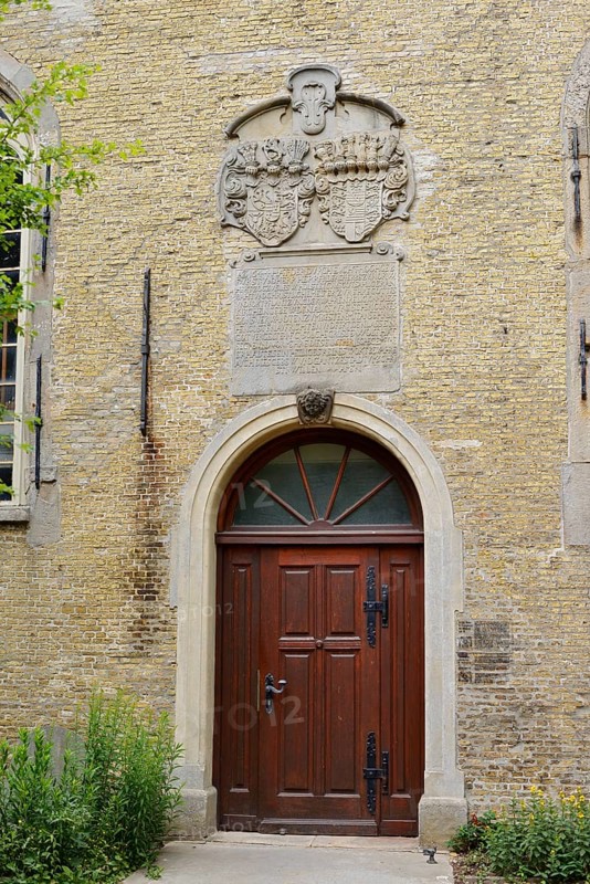 Entrance to St. Christopher Church, 'Little Amsterdam of the North' Friedrichstadt, North Frisia, Schleswig-Holstein, Germany