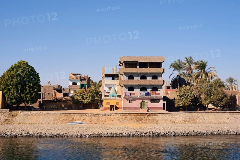 Houses on the banks of the Nile, Egypt
