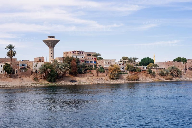 Houses on the banks of the Nile near Luxor, Egypt
