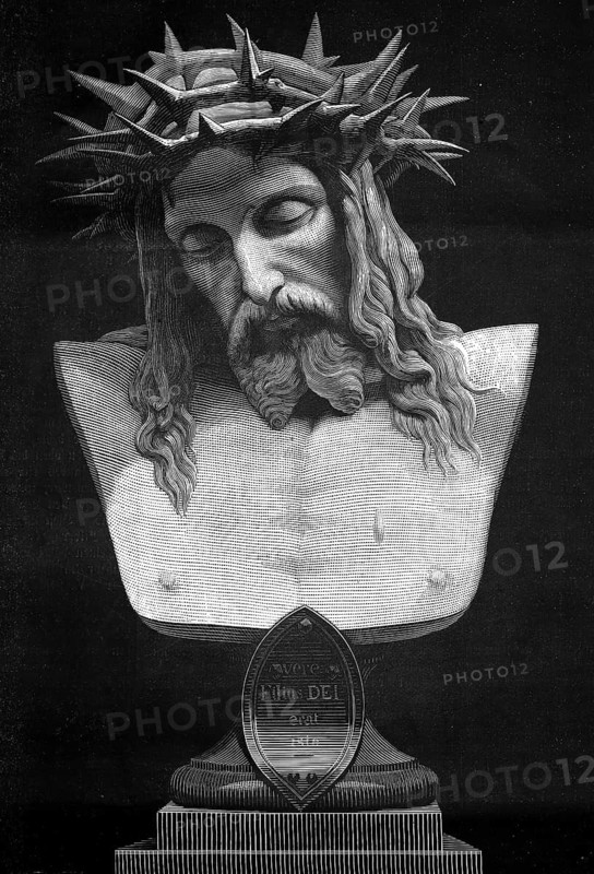 Ecce homo, bust of Christ with wreath of thorns, authentic, digitally restored reproduction from a 19th century model, exact date of depiction unknown, historical