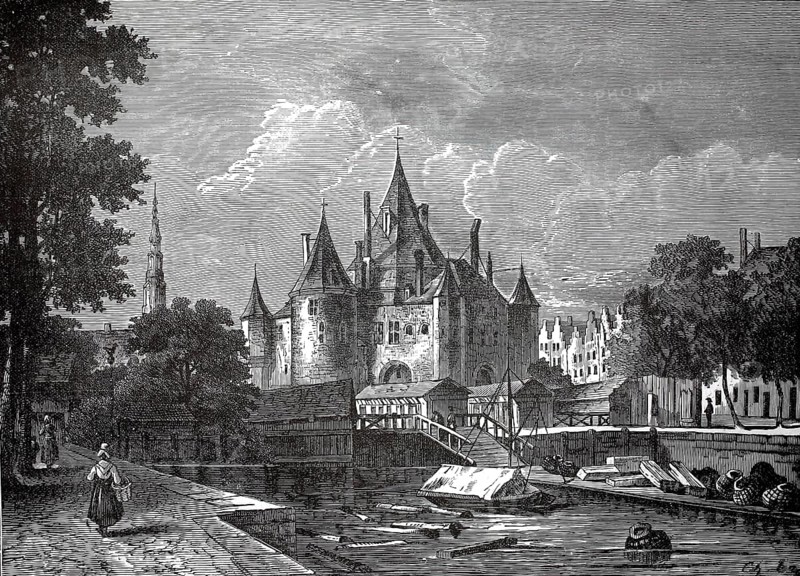 The fish market in Amsterdam, Holland, authentic, digitally restored reproduction from a 19th century model, exact date of depiction unknown, historical