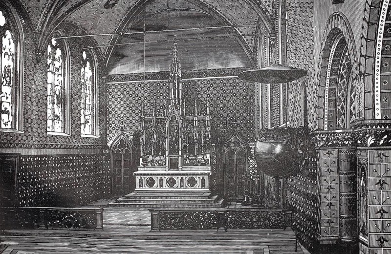 Interior of the Chapel of the Holy Blood, Holy Blood Chapel, in Bruges, Belgium, authentic, digitally restored reproduction from a 19th century model, exact date of presentation unknown, historical