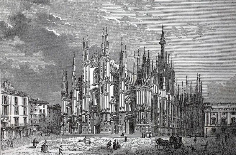 The cathedral, Duomo di Milano, officially Cattedrale Metropolitana della Natività della Beata Vergine Maria, in Milan in 1880, Italy, authentic, digitally restored reproduction from a 19th century model, exact date of presentation unknown, historical