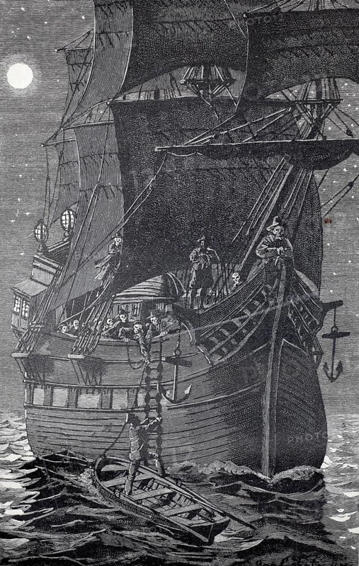 The Flying Dutchman, well-known legend about a captain who is doomed to cruise the world's oceans with his ghost ship until Doomsday without ever being able to visit a port or die, 1880, authentic, digitally restored reproduction from a 19th century original, exact date of depiction unknown, historical