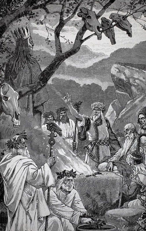 The Oath in Götterhain, a central ritual for those who believe in the Old Gods, 1887, authentic, digitally restored reproduction from a 19th century model, exact date of presentation unknown, historical