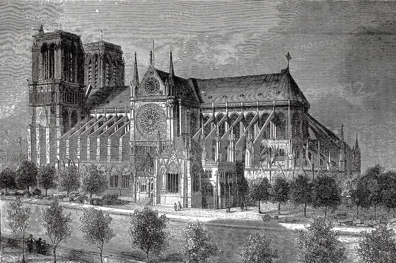 The Notre Dame Cathedral in Paris around 1880, France, authentic, digitally restored reproduction from a 19th century model, exact date of depiction unknown, historical