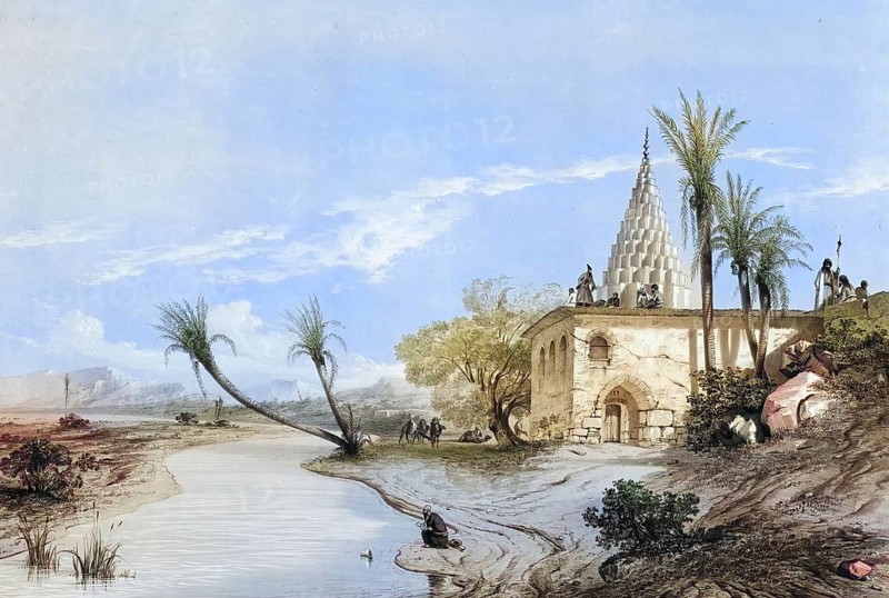 Tomb of Daniel, the traditional resting place of the biblical prophet Daniel. As the exact place of death is not mentioned in the Bible, several places claim this title today, with the site in the Iranian city of Susa, Shush, being the most historically accepted, Iran, authentic, digitally restored reproduction from a 19th century model by Eugene Flandin (1809-1876), exact date of depiction unknown, historical, coloured