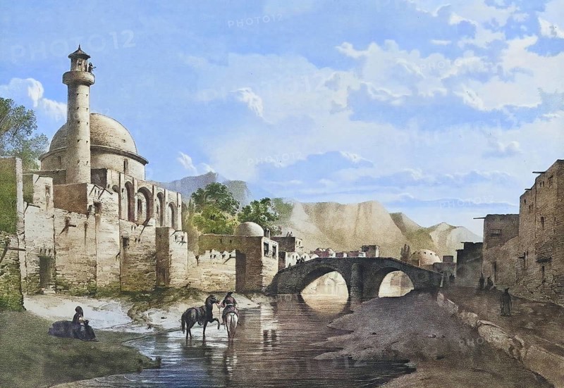 Tabriz, Tabriz, city in north-western Iran, capital of the province of East Azerbaijan, authentic, digitally restored reproduction from a 19th century model by Eugene Flandin (1809-1876), exact date of depiction unknown, historical, coloured