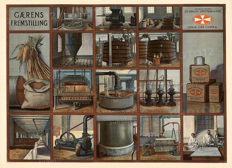Production of yeast by fermentation of yeast mushrooms, 1890, Denmark, illustration, reproduction from a model from the 19th century. Authentic, file restored for optimal use, exact date of submission unknown, historical