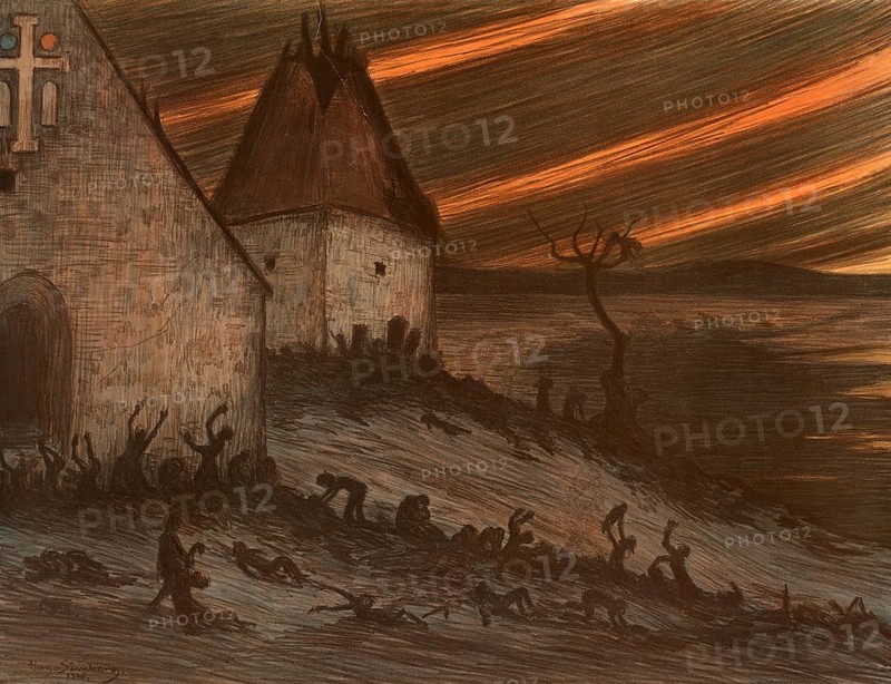 The Black Death reached Finland around 1350 in the course of the great plague pandemic (1347 - 1353), which devastated large parts of Europe, Illustration, Reproduction from a 19th century original. Authentic, file restored for optimal use, exact date of original unknown, Historical