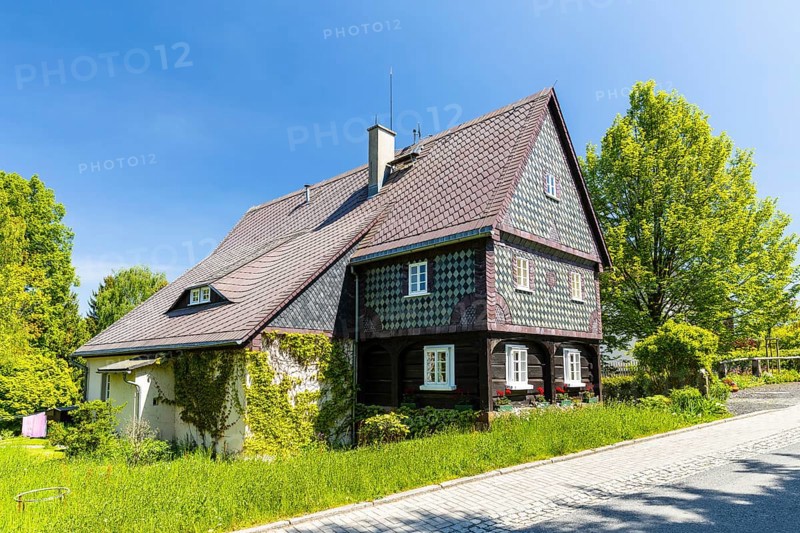 A heritage-protected building in Herrnhut, Berthelsdorf district, Upper Lusatia, Saxony, Germany