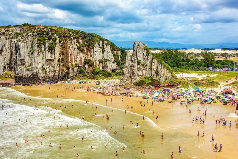View of Guarita beach in the city of Torres, Rio Grande do Sul, bordering Santa Catarina, Brazil